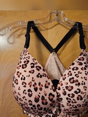 Adore Me Pink Leopard Print Push-Up Bra with Black Straps
